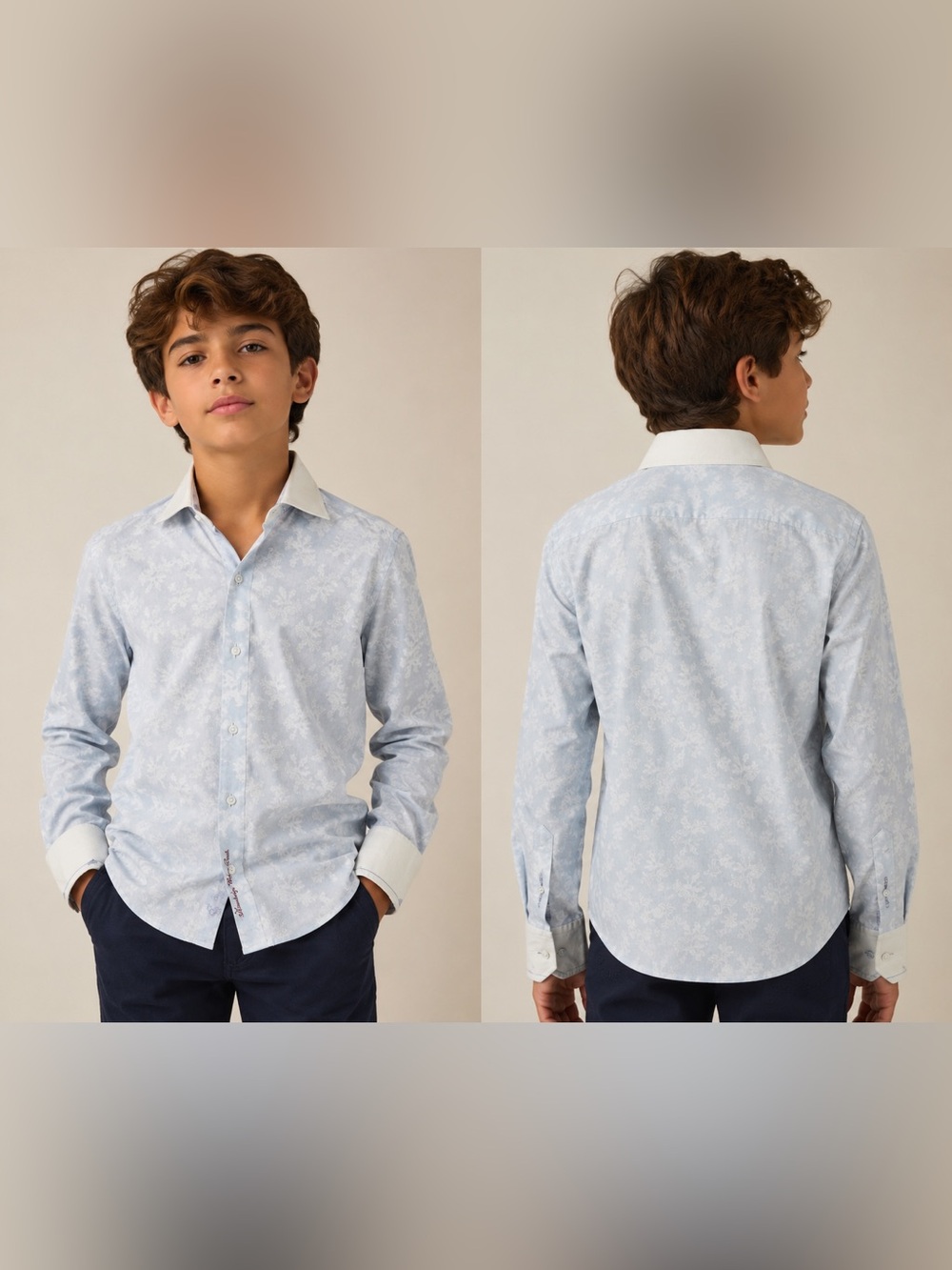 Robert Graham Light Blue Floral Button-Down Shirt with White Collar